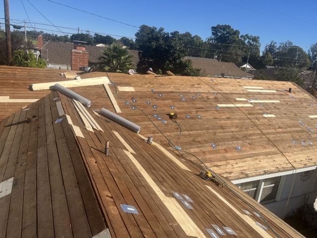 Roof tear-off with plywood deck repair by NRG Roofing in Ventura County