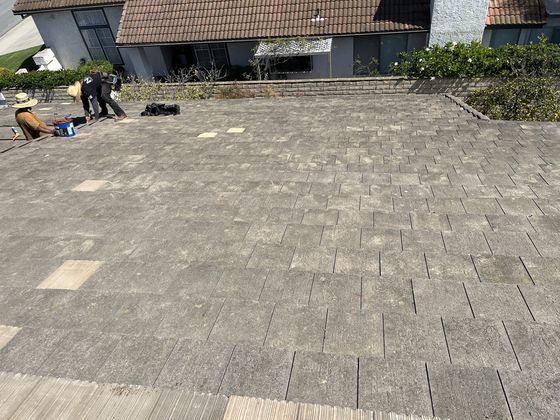 Finished tile roof facet, original tile reset over new underlayment, Ventura, by NRG Roofing